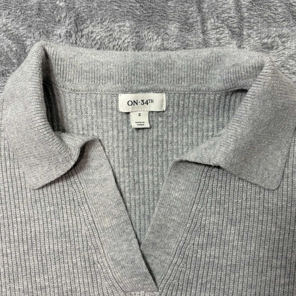 ON 34th Women's Small Gray Ribbed Knit Collared Sweater Long Sleeve Pullover - Picture 2 of 8